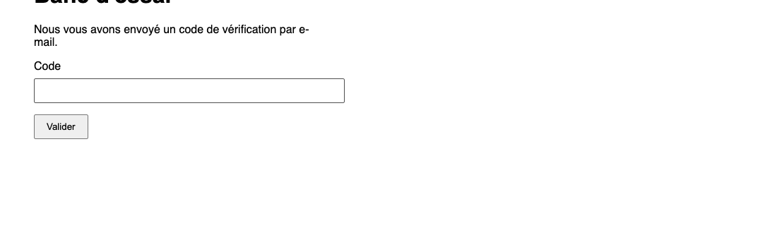 Le bandeau Sésame en haut de la page qui attend la saisie du code reçu par e-mail ou SMS
